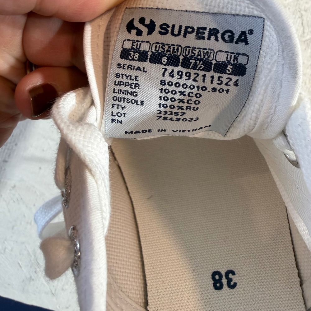 Superga 2750 Cotu Classic Sneakers US 7.5 White Canvas Lace Up - Picture 6 of 8